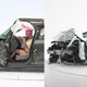 The 2012 Audi A4 small front overlap IIHS crash test (left), and the same test in 2017 (right).